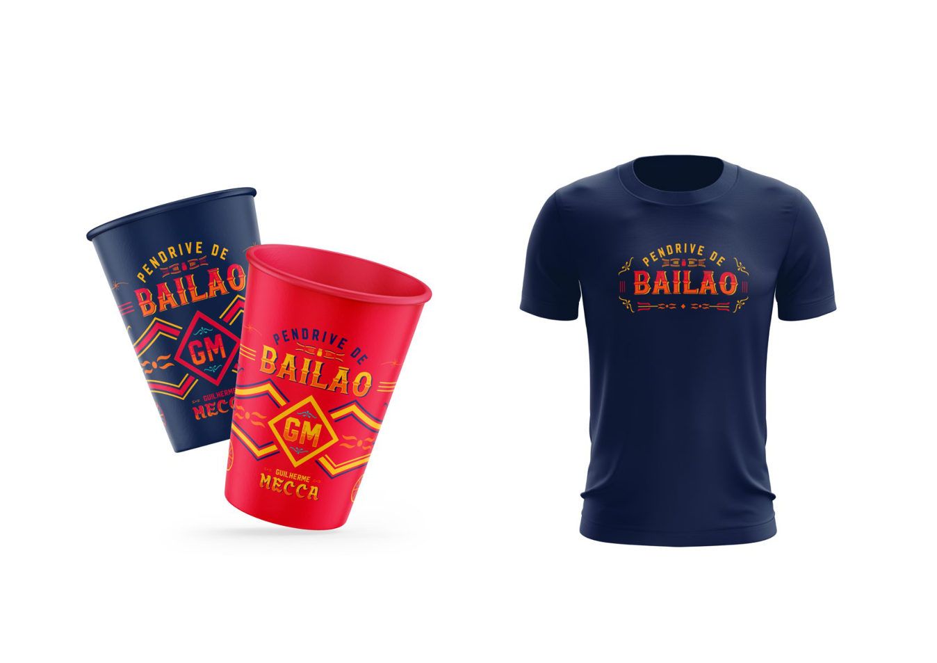 Copos e camiseta do Pendrive de Bailão